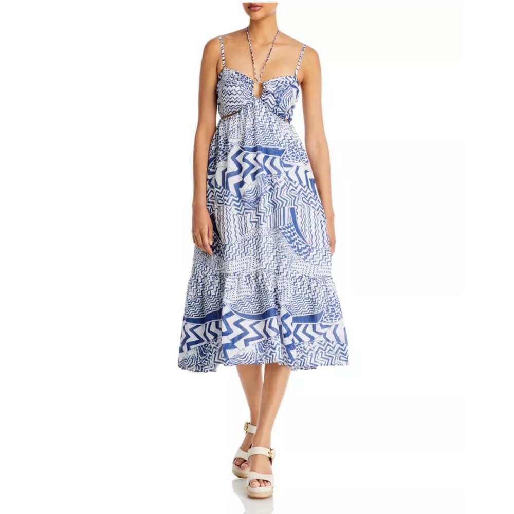 AQUA 💙 Printed Cutout Halter Midi Dress - 100% Exclusive